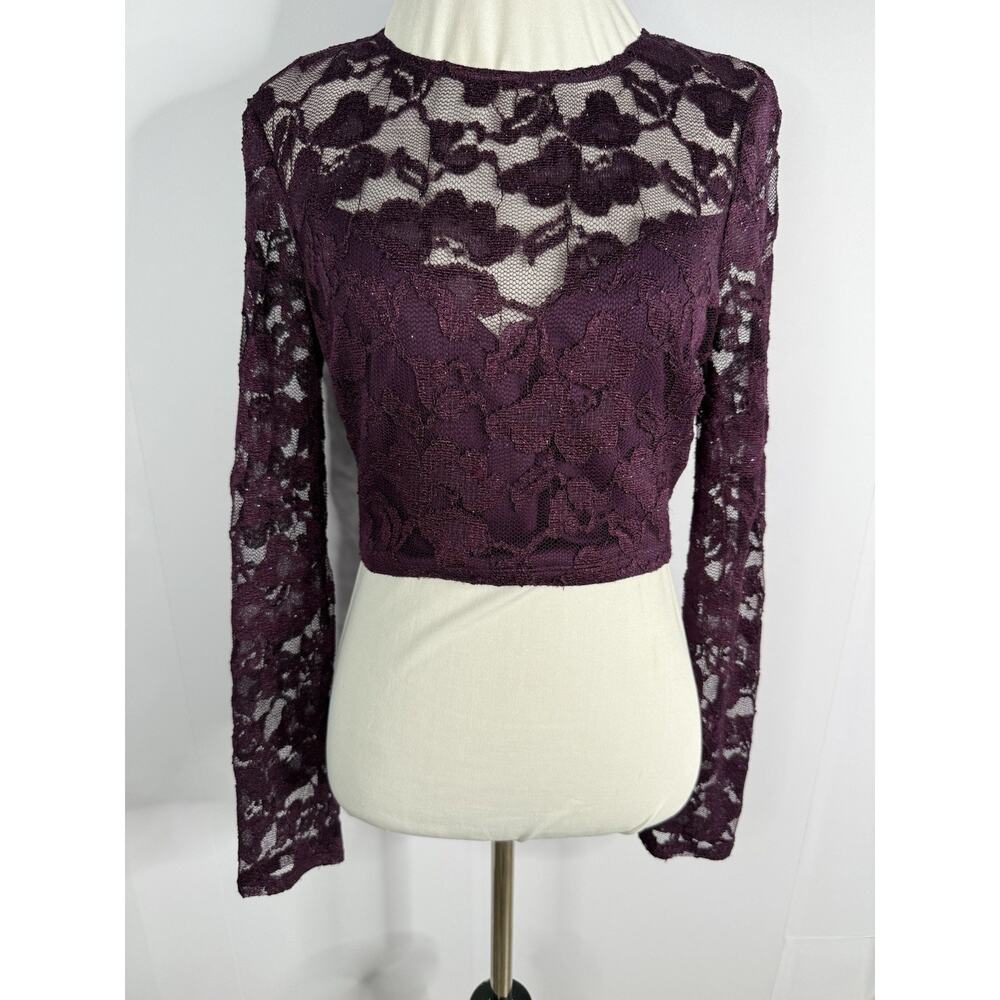 B. Darlin Womens Lace Crop Top Sz 9/10 Purple Shimmery‎ Sweetheart Whimsigoth